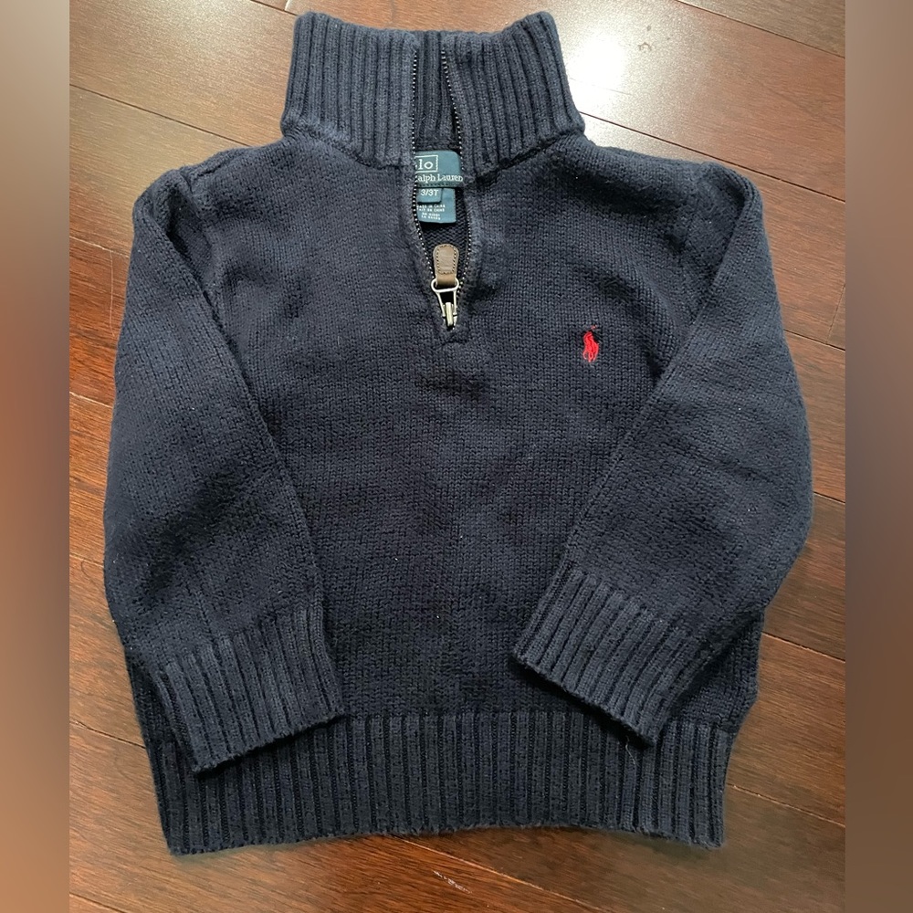 3T Navy Polo Half Zip Pullover Sweater